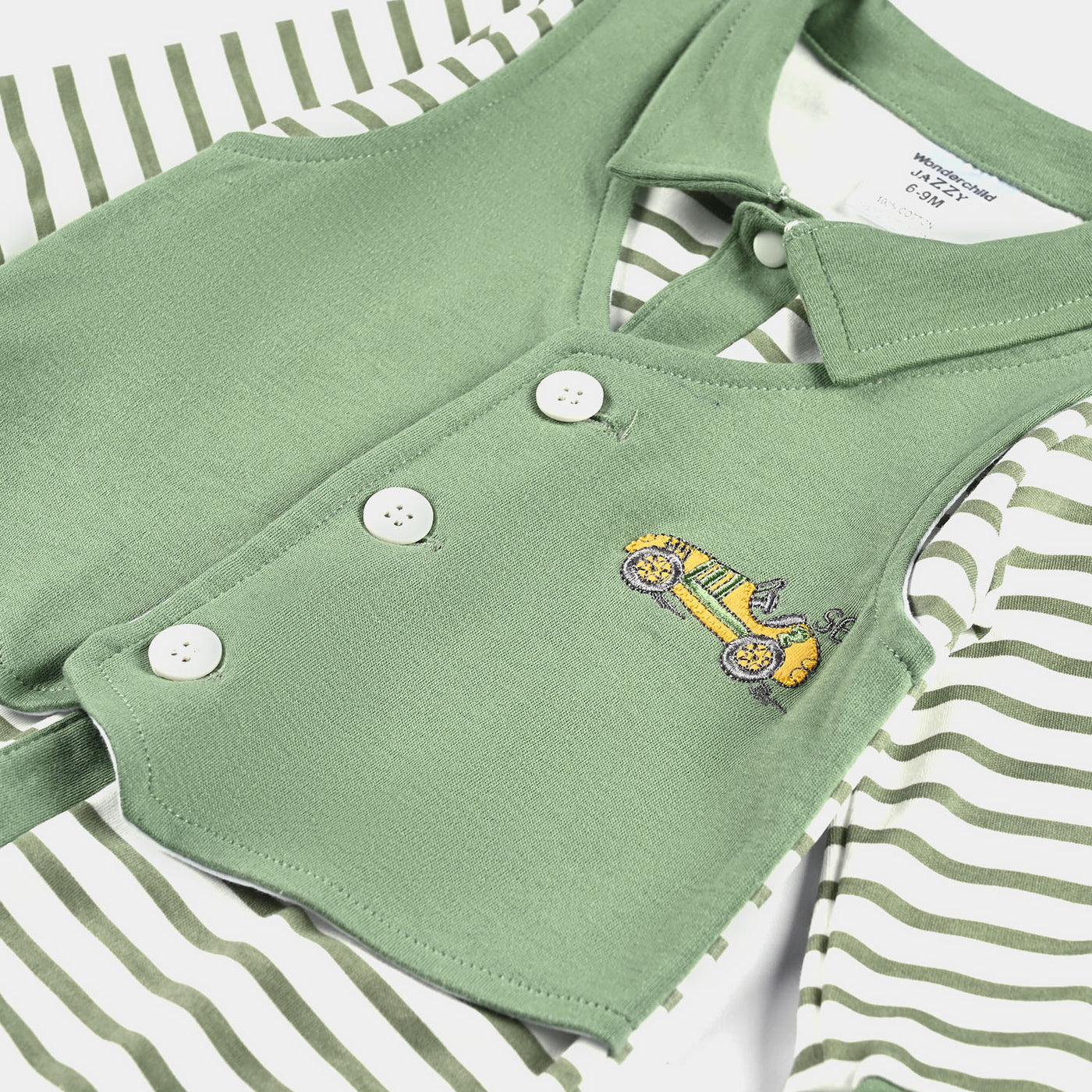 Infant Boys Cotton Interlock Romper-Green/Stripe