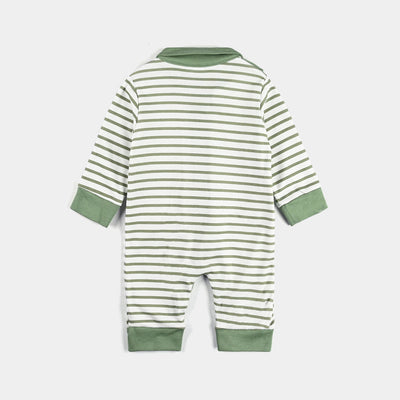 Infant Boys Cotton Interlock Romper-Green/Stripe