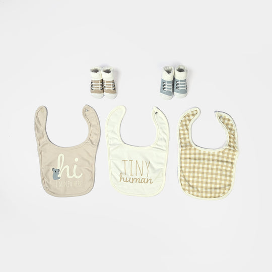 Baby Bibs & Booties Set | 5 Pcs