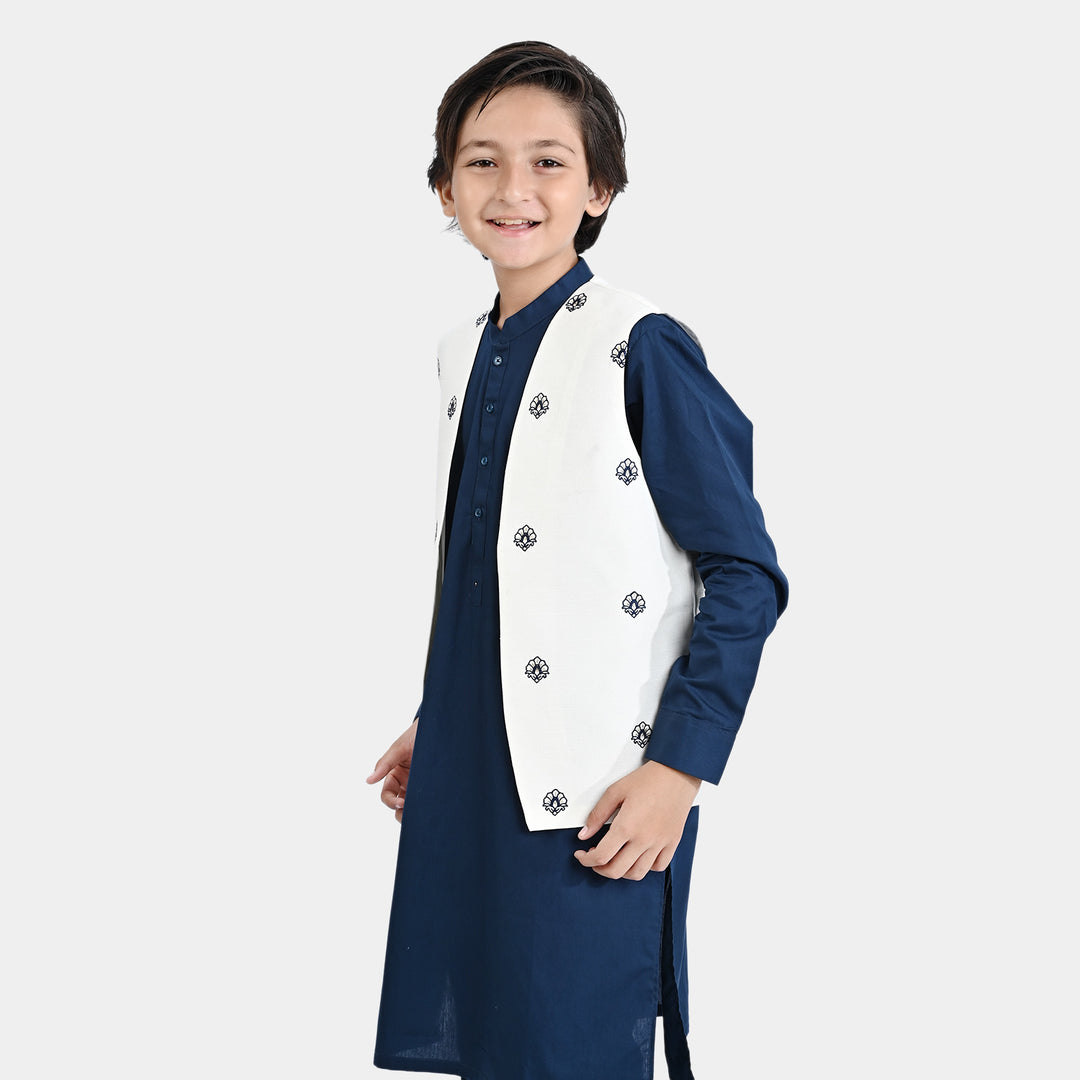 Boys Poly Viscose Waistcoat-Cream