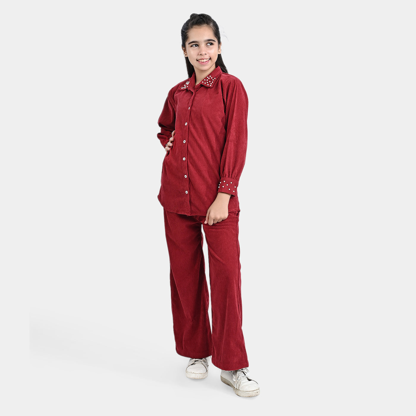 Girls Corduroy Co-Ord Set Elegant-Red