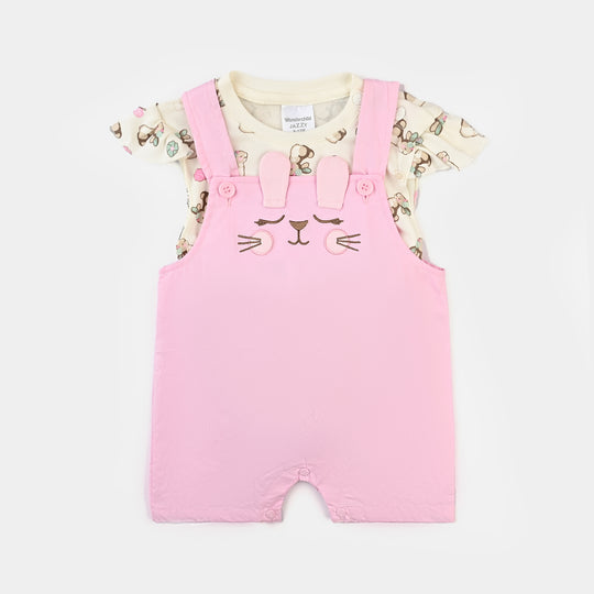 Infant Girls Cotton Interlock Suit-Pink/White