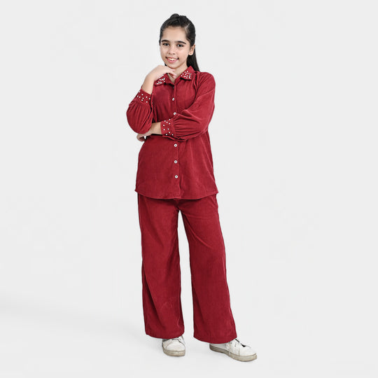 Girls Corduroy Co-Ord Set Elegant-Red