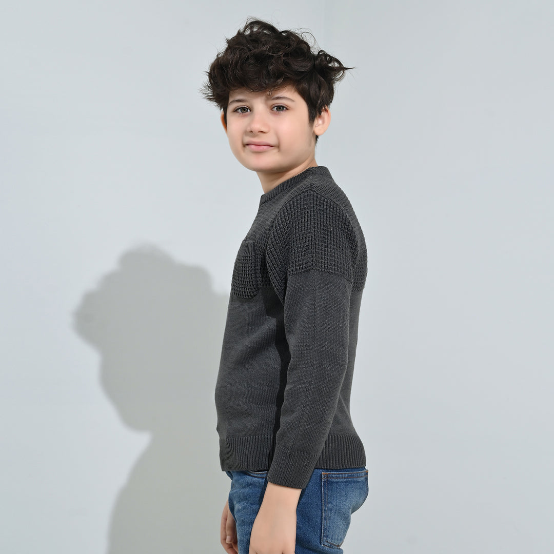 Boys Acrylic Sweater-Great Things - CHARCOAL