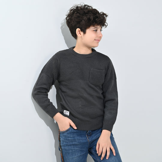 Boys Acrylic Sweater-Great Things - CHARCOAL