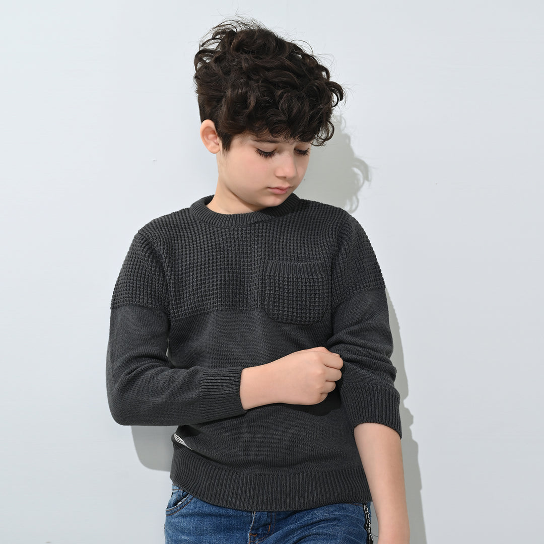 Boys Acrylic Sweater-Great Things - CHARCOAL