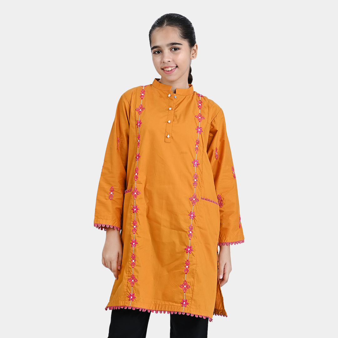 Girls Jacquard Emb Kurti Vibrant- Mustard