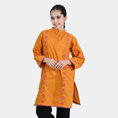 Girls Jacquard Emb Kurti Vibrant- Mustard