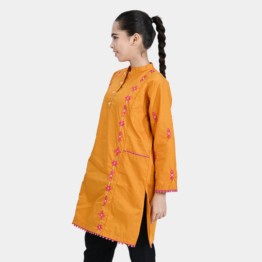 Girls Jacquard Emb Kurti Vibrant- Mustard