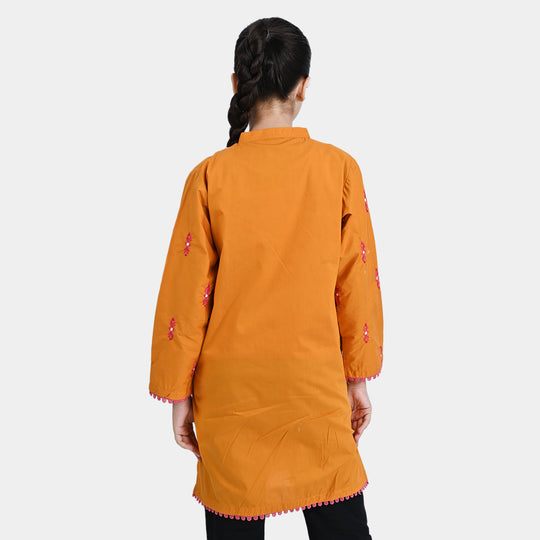 Girls Jacquard Emb Kurti Vibrant- Mustard