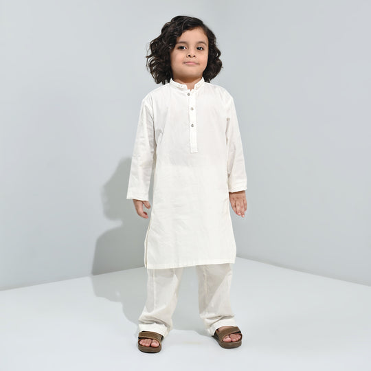 Boys Cotton Poplin Kurta Pajama (Elegant)-White