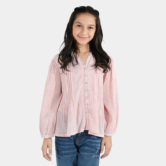 Girls Poly Crinkle Casual Top Candy-Baby Pink