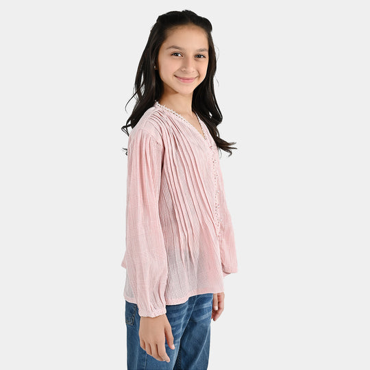 Girls Poly Crinkle Casual Top Candy-Baby Pink