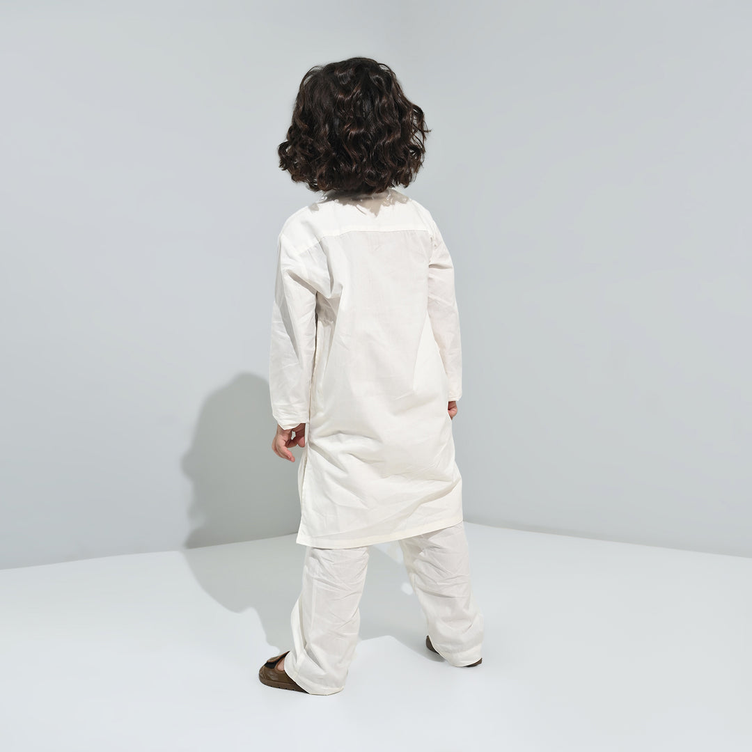 Boys Cotton Poplin Kurta Pajama (Elegant)-White