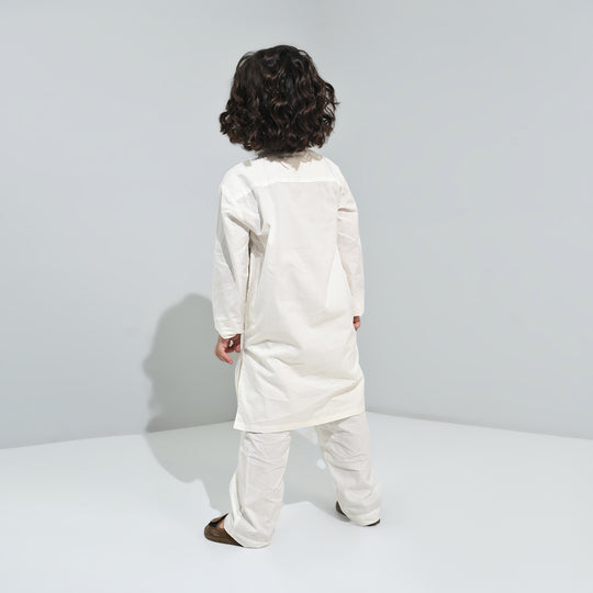 Boys Cotton Poplin Kurta Pajama (Elegant)-White