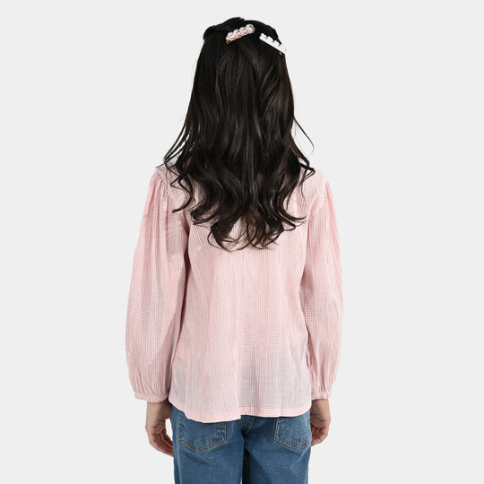 Girls Poly Crinkle Casual Top Candy-Baby Pink
