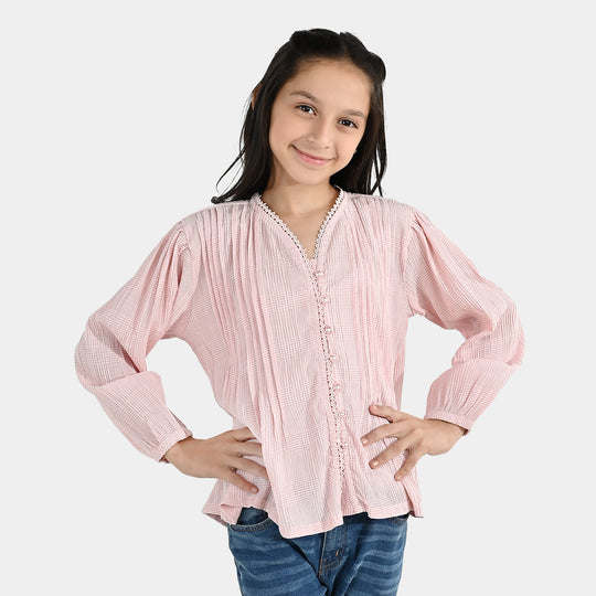 Girls Poly Crinkle Casual Top Candy-Baby Pink