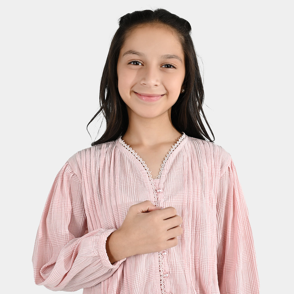 Girls Poly Crinkle Casual Top Candy-Baby Pink