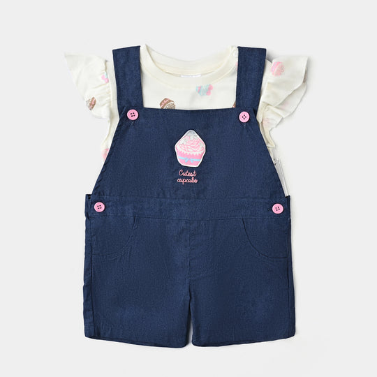 Infant Girls Cotton Suit-Navy/White