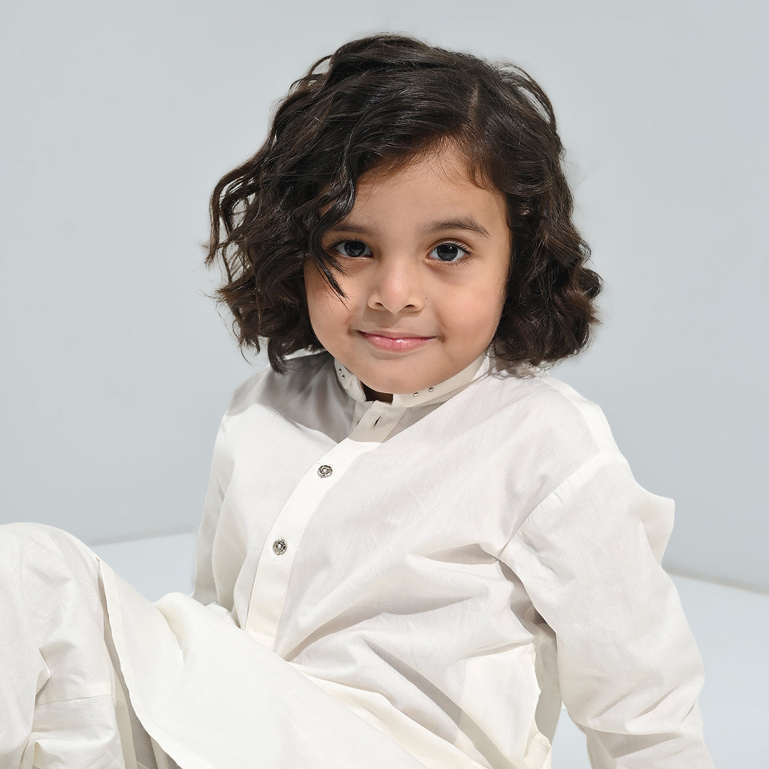 Boys Cotton Poplin Kurta Pajama (Elegant)-White