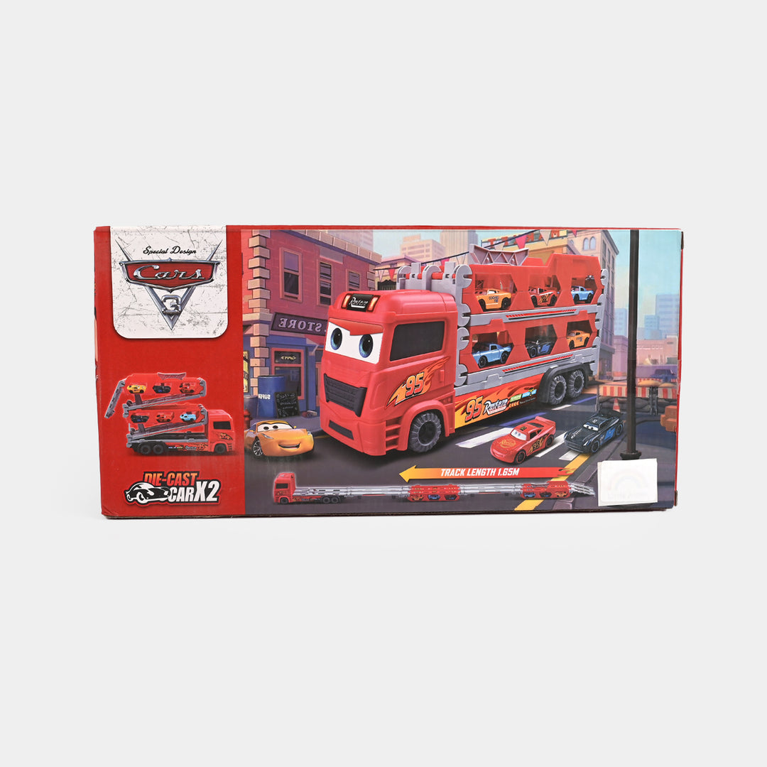 2-in-1 Transforming Car Carrier & Racing Track