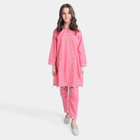 Girls Jacquard 2PC Suit Jashan-Coral