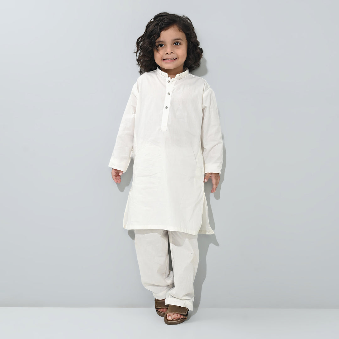 Boys Cotton Poplin Kurta Pajama (Elegant)-White
