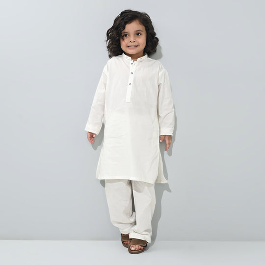 Boys Cotton Poplin Kurta Pajama (Elegant)-White