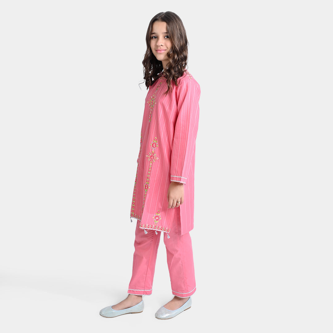 Girls Jacquard 2PC Suit Jashan-Coral