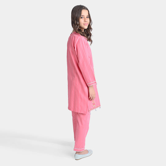 Girls Jacquard 2PC Suit Jashan-Coral