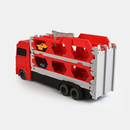 2-in-1 Transforming Car Carrier & Racing Track