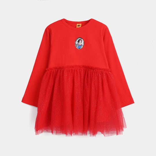 Girls Net Frock-Red