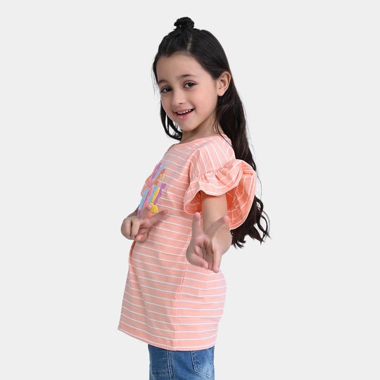 Girls Jacquard T-Shirt H/S Love Yourself-Peach