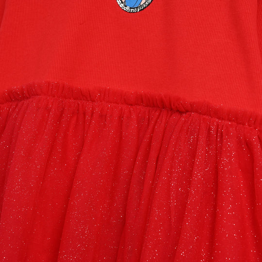 Girls Net Frock-Red