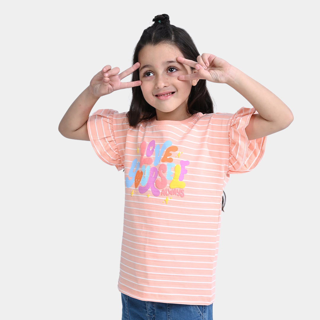 Girls Jacquard T-Shirt H/S Love Yourself-Peach