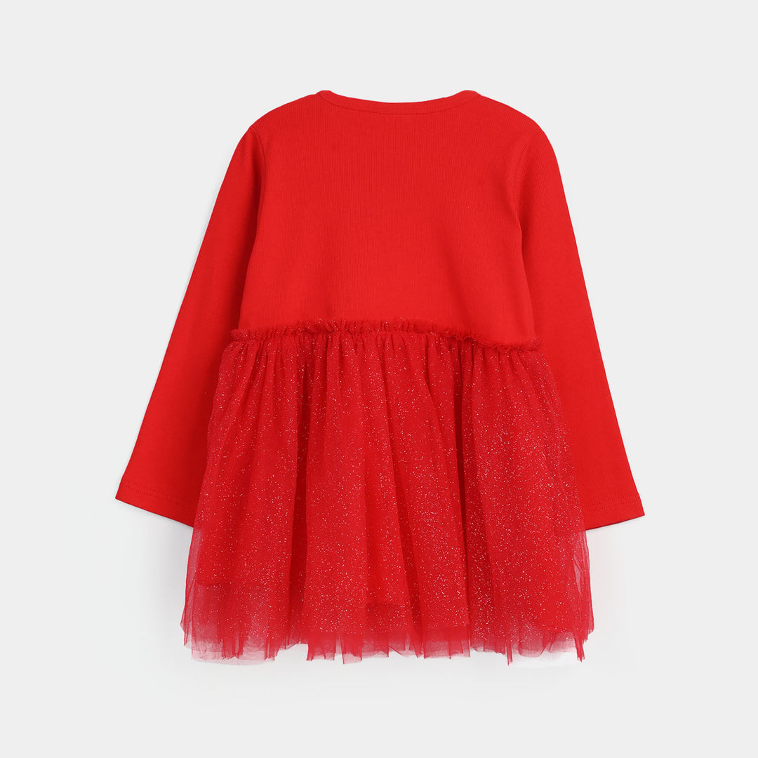 Girls Net Frock-Red