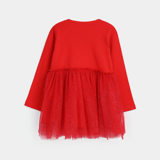 Girls Net Frock-Red