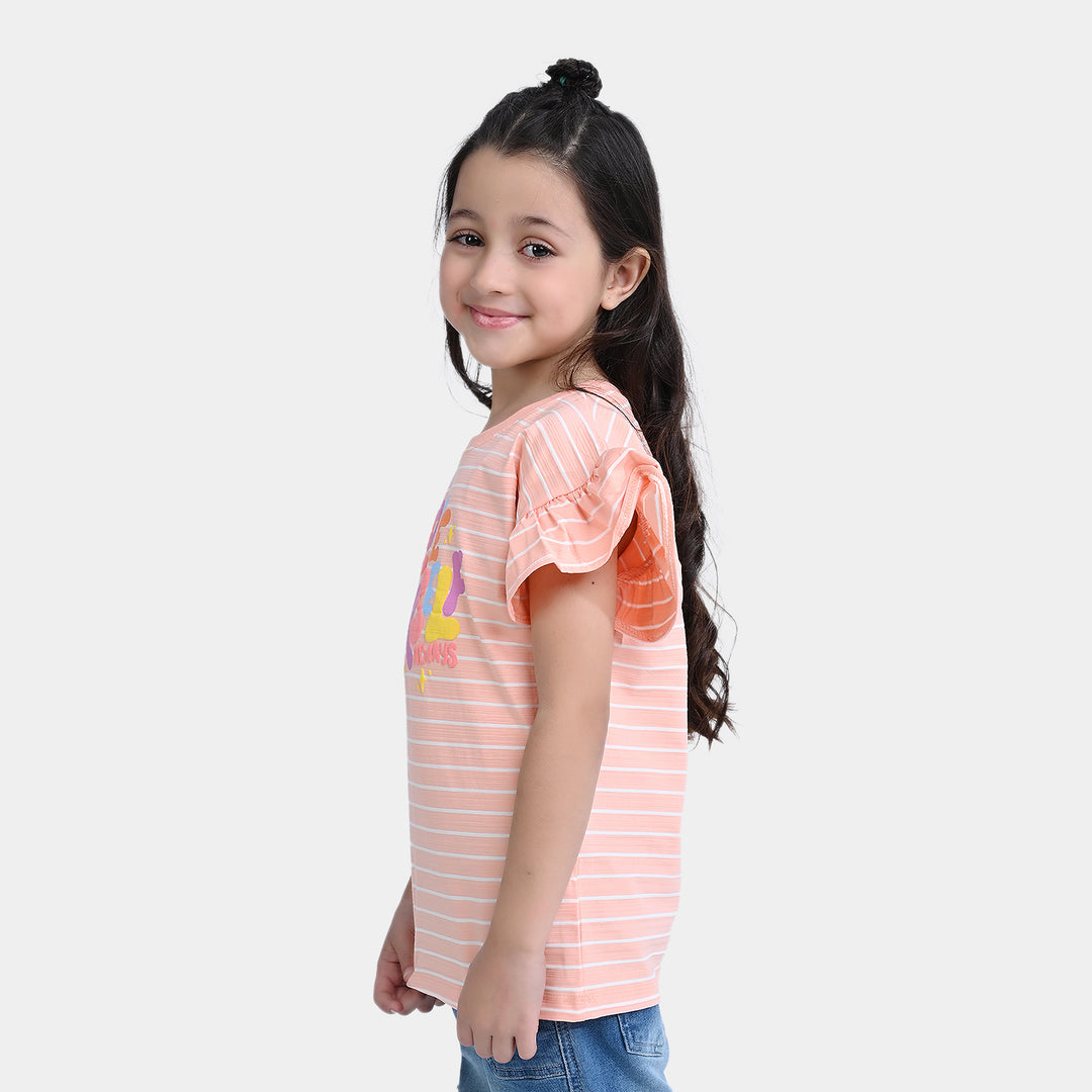 Girls Jacquard T-Shirt H/S Love Yourself-Peach