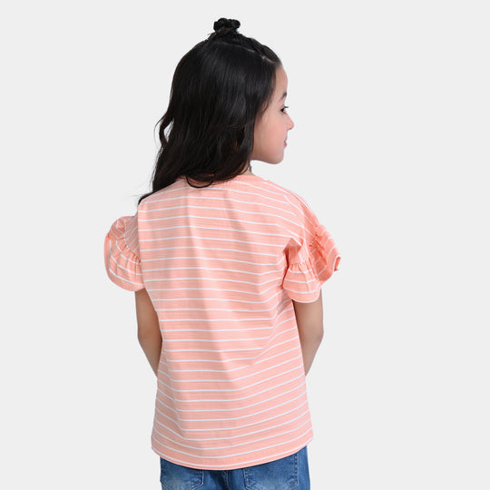 Girls Jacquard T-Shirt H/S Love Yourself-Peach