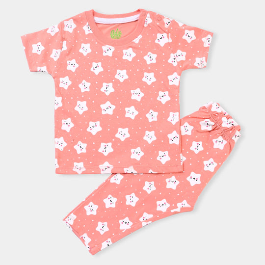 Infant Girls Poly Cotton Jersey Nightsuit Stars-D.Flower