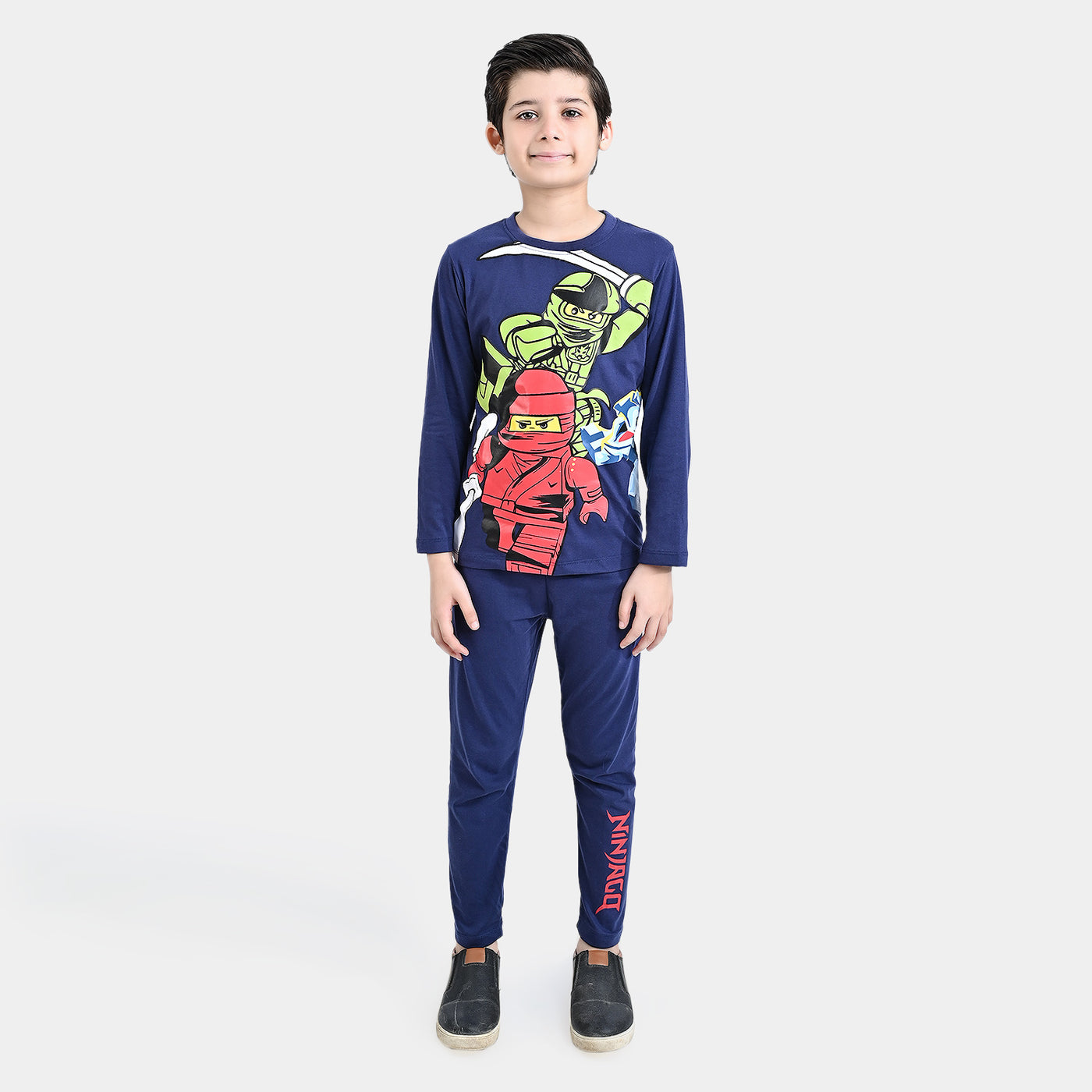 Boys Poly Cotton Jersey Knitted Nightwear-Navy Blue