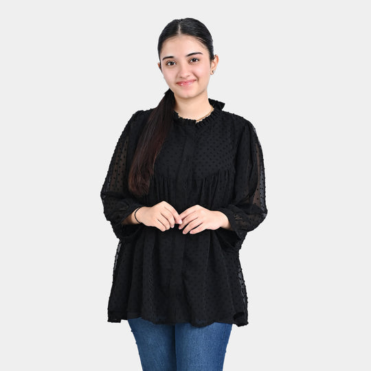 Teens Girls Poly Cotton Casual Top-BLACK