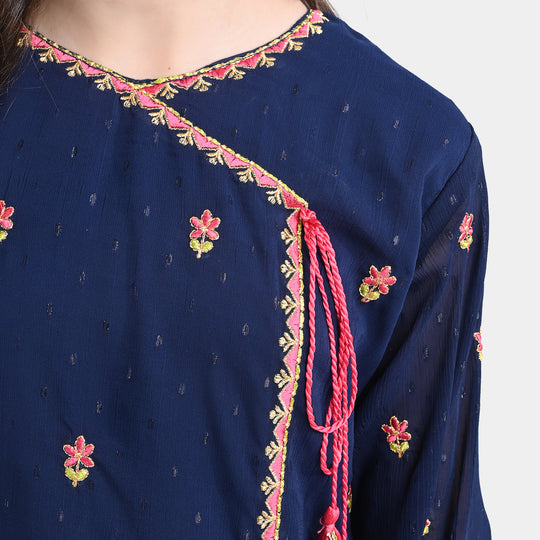 Girls Chiffon 3PC Suit Phool-Navy Blue