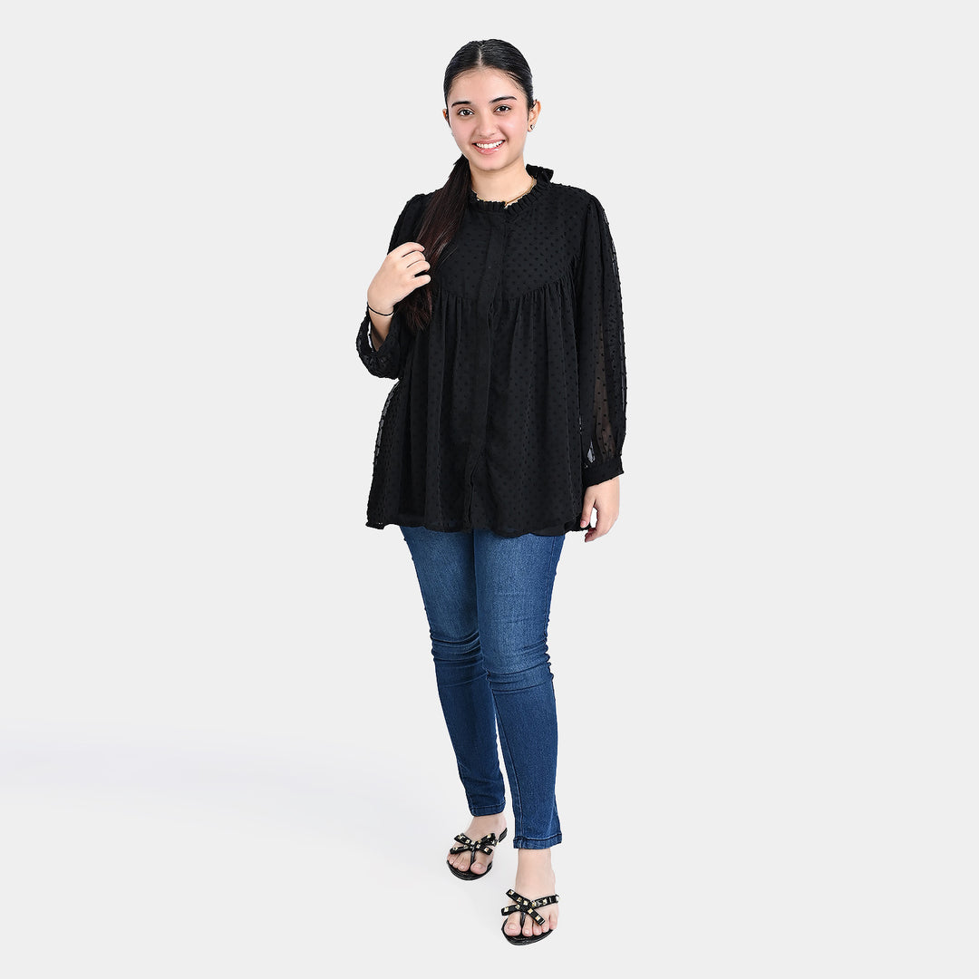 Teens Girls Poly Cotton Casual Top-BLACK