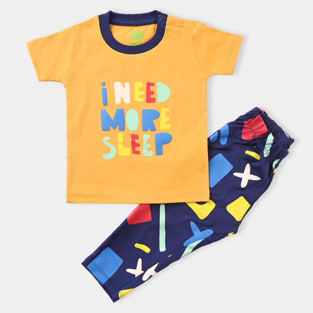 Infant Boys Poly Cotton Jersey NightSuit I Need More Sleep-Citrus