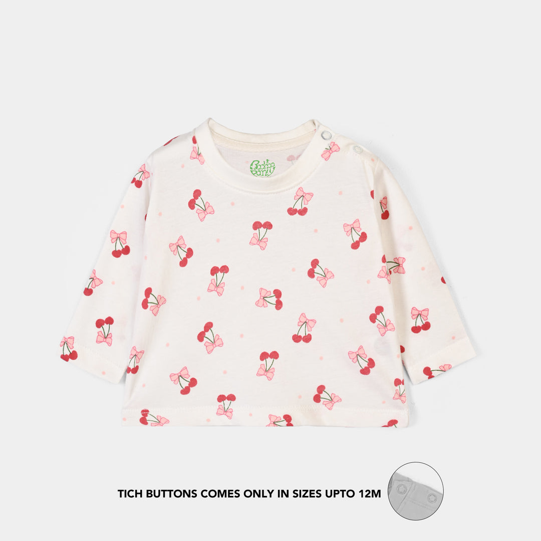 Infant Girls Cotton Jersey T-Shirt Full Sleeves Little Bows - Off White