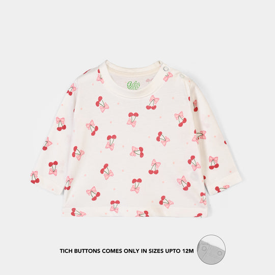 Infant Girls Cotton Jersey T-Shirt Full Sleeves Little Bows - Off White