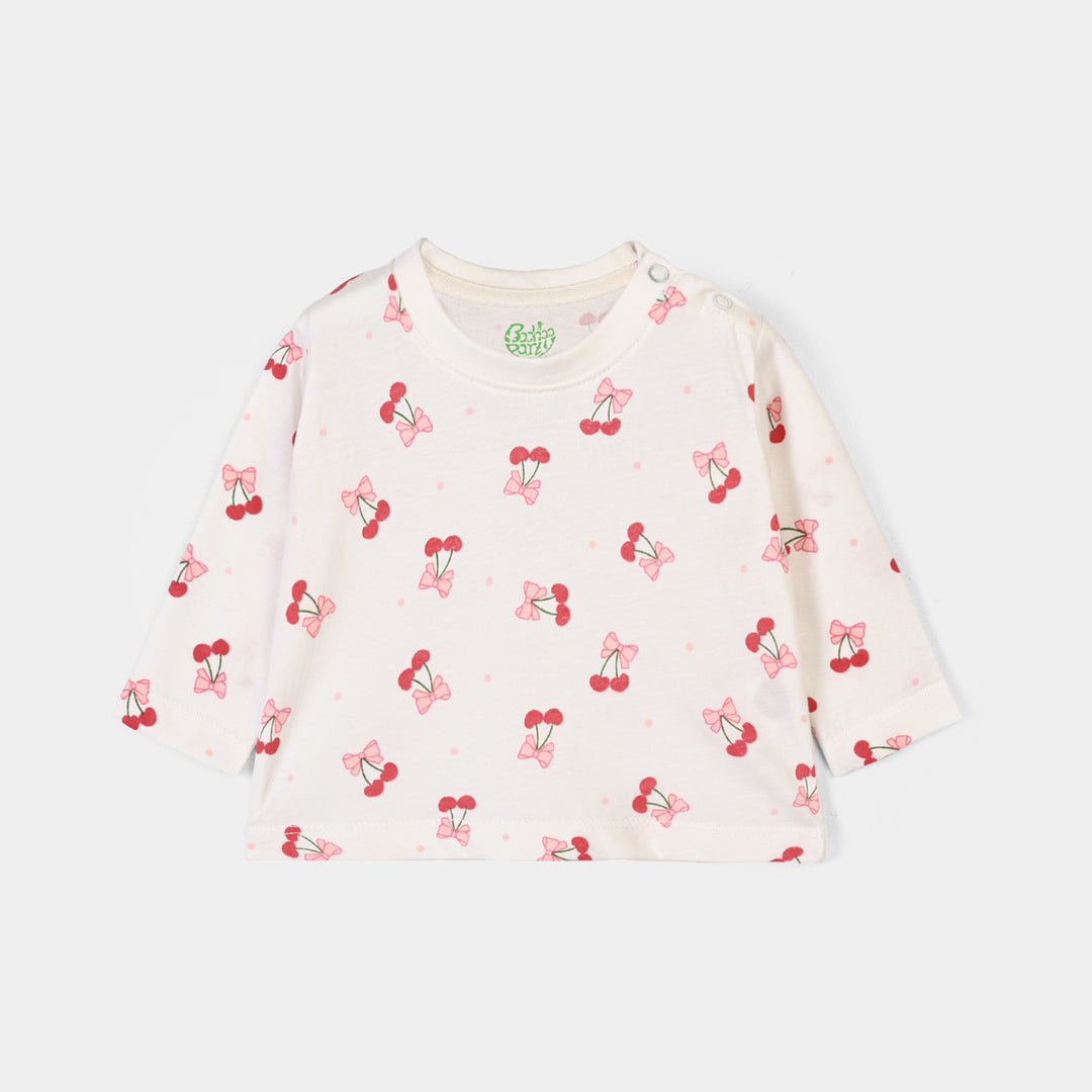 Infant Girls Cotton Jersey T-Shirt Full Sleeves Little Bows - Off White