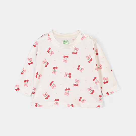 Infant Girls Cotton Jersey T-Shirt Full Sleeves Little Bows - Off White