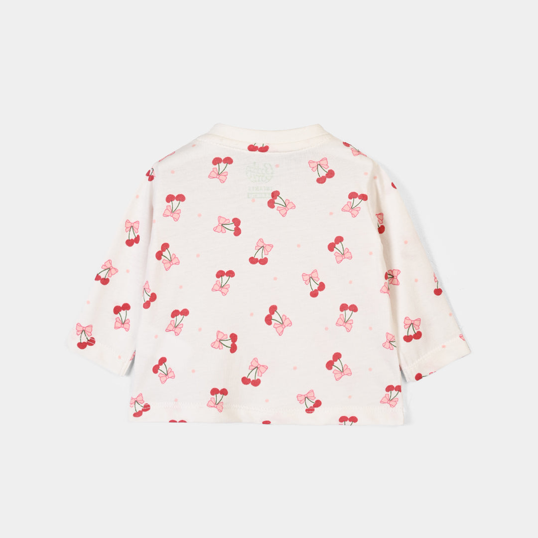 Infant Girls Cotton Jersey T-Shirt Full Sleeves Little Bows - Off White